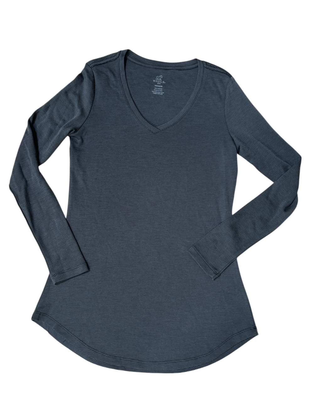 Woolx Eva Merino Wool Tunic Base Layer Gray Stripe Women’s Medium